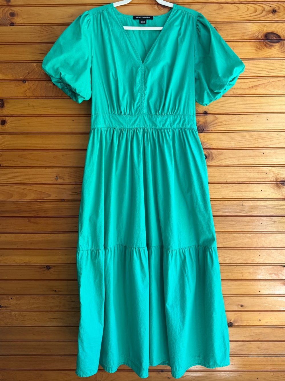 French Connection Cotton Poplin Puff Sleeve Tiered Maxi Dress Pockets